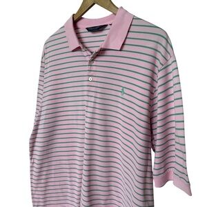 Polo Golf Ralph Lauren Men's XL Striped Polo Shirt Pink Short Sleeve Pima Cotton